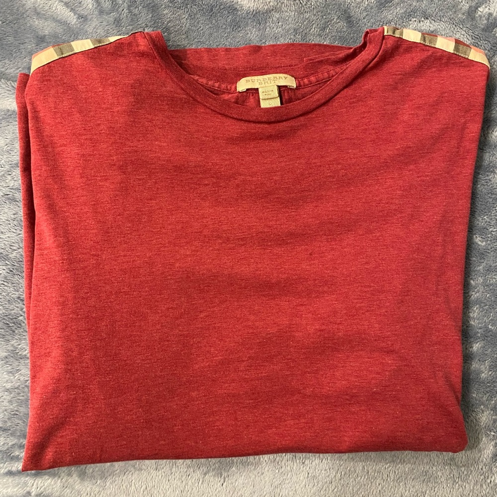 Mens Rare Burberry T Shirt Shoulder Patch Red Size Large L